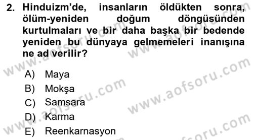 Yaşayan Dünya Dinleri Dersi 2024 - 2025 Yılı Yaz Okulu Sınav Soruları 2. Soru