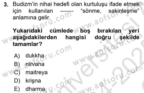 Yaşayan Dünya Dinleri Dersi 2024 - 2025 Yılı Yaz Okulu Sınav Soruları 3. Soru
