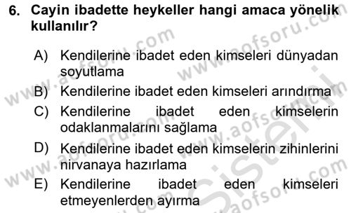 Yaşayan Dünya Dinleri Dersi 2024 - 2025 Yılı Yaz Okulu Sınav Soruları 6. Soru