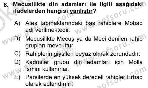 Yaşayan Dünya Dinleri Dersi 2024 - 2025 Yılı Yaz Okulu Sınav Soruları 8. Soru