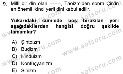Yaşayan Dünya Dinleri Dersi 2024 - 2025 Yılı Yaz Okulu Sınav Soruları 9. Soru