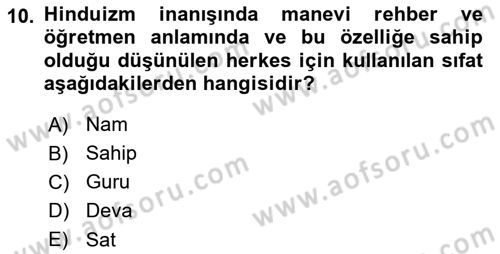 Yaşayan Dünya Dinleri Dersi 2025 - 2026 Yılı (Vize) Ara Sınav Soruları 10. Soru