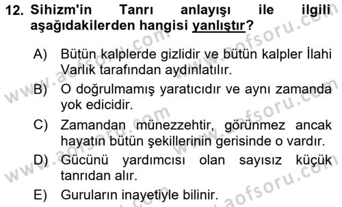 Yaşayan Dünya Dinleri Dersi 2025 - 2026 Yılı (Vize) Ara Sınav Soruları 12. Soru