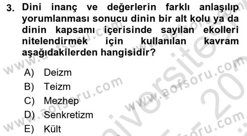 Yaşayan Dünya Dinleri Dersi 2025 - 2026 Yılı (Vize) Ara Sınav Soruları 3. Soru