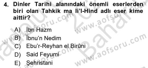 Yaşayan Dünya Dinleri Dersi 2025 - 2026 Yılı (Vize) Ara Sınav Soruları 4. Soru