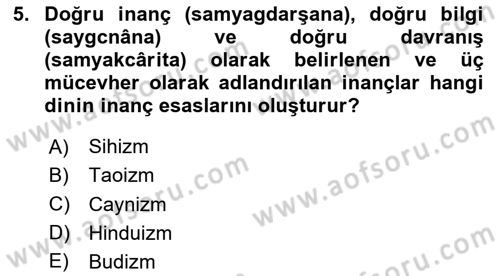 Yaşayan Dünya Dinleri Dersi 2025 - 2026 Yılı (Vize) Ara Sınav Soruları 5. Soru