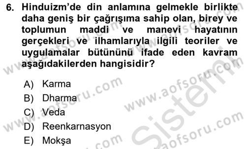 Yaşayan Dünya Dinleri Dersi 2025 - 2026 Yılı (Vize) Ara Sınav Soruları 6. Soru