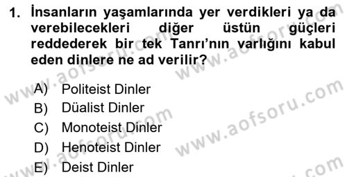Yaşayan Dünya Dinleri Dersi 2025 - 2026 Yılı Yaz Okulu Sınav Soruları 1. Soru