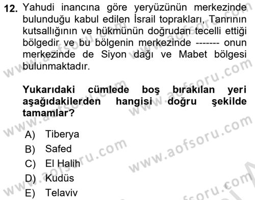 Yaşayan Dünya Dinleri Dersi 2025 - 2026 Yılı Yaz Okulu Sınav Soruları 12. Soru