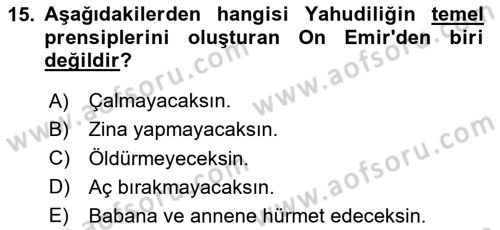 Yaşayan Dünya Dinleri Dersi 2025 - 2026 Yılı Yaz Okulu Sınav Soruları 15. Soru