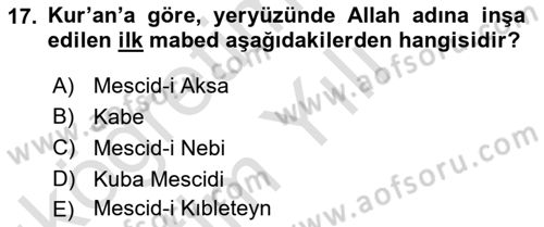 Yaşayan Dünya Dinleri Dersi 2025 - 2026 Yılı Yaz Okulu Sınav Soruları 17. Soru