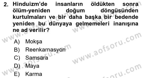 Yaşayan Dünya Dinleri Dersi 2025 - 2026 Yılı Yaz Okulu Sınav Soruları 2. Soru