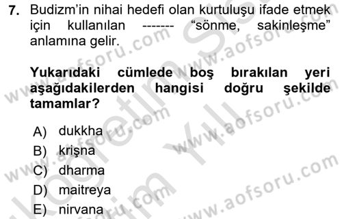 Yaşayan Dünya Dinleri Dersi 2025 - 2026 Yılı Yaz Okulu Sınav Soruları 7. Soru