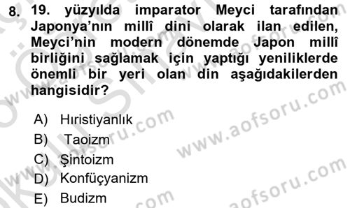 Yaşayan Dünya Dinleri Dersi 2025 - 2026 Yılı Yaz Okulu Sınav Soruları 8. Soru
