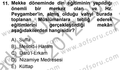 Din Eğitimi ve Din Hizmetlerinde Rehberlik Dersi 2012 - 2013 Yılı (Vize) Ara Sınav Soruları 11. Soru