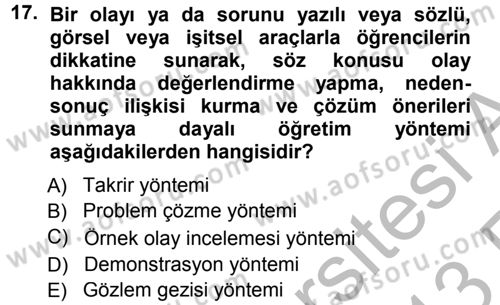 Din Eğitimi ve Din Hizmetlerinde Rehberlik Dersi 2012 - 2013 Yılı (Vize) Ara Sınav Soruları 17. Soru