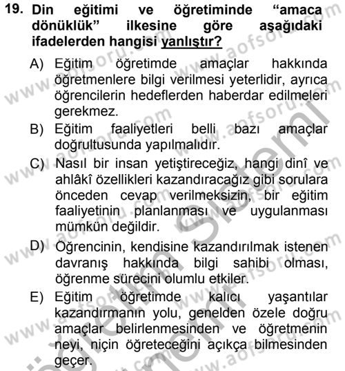 Din Eğitimi ve Din Hizmetlerinde Rehberlik Dersi 2012 - 2013 Yılı (Vize) Ara Sınav Soruları 19. Soru