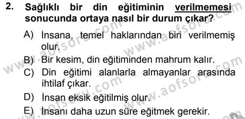 Din Eğitimi ve Din Hizmetlerinde Rehberlik Dersi 2012 - 2013 Yılı (Vize) Ara Sınav Soruları 2. Soru