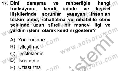 Din Eğitimi ve Din Hizmetlerinde Rehberlik Dersi 2012 - 2013 Yılı (Final) Dönem Sonu Sınav Soruları 17. Soru