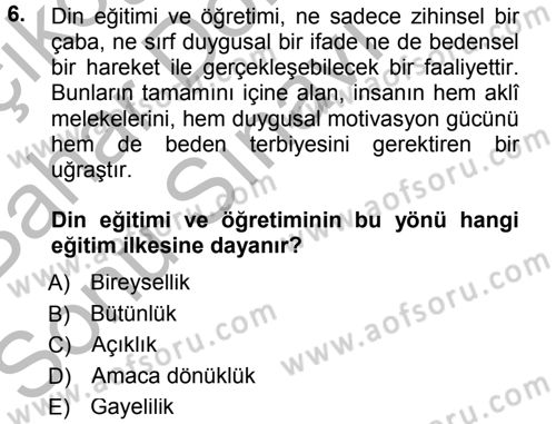 Din Eğitimi ve Din Hizmetlerinde Rehberlik Dersi 2012 - 2013 Yılı (Final) Dönem Sonu Sınav Soruları 6. Soru