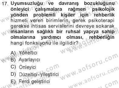 Din Eğitimi ve Din Hizmetlerinde Rehberlik Dersi 2012 - 2013 Yılı Tek Ders Sınav Soruları 17. Soru