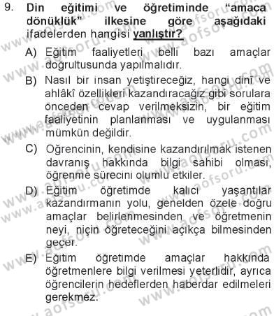 Din Eğitimi ve Din Hizmetlerinde Rehberlik Dersi 2012 - 2013 Yılı Tek Ders Sınav Soruları 9. Soru