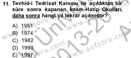 Din Eğitimi ve Din Hizmetlerinde Rehberlik Dersi 2013 - 2014 Yılı (Vize) Ara Sınav Soruları 11. Soru