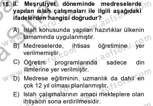 Din Eğitimi ve Din Hizmetlerinde Rehberlik Dersi 2013 - 2014 Yılı (Vize) Ara Sınav Soruları 15. Soru