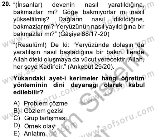 Din Eğitimi ve Din Hizmetlerinde Rehberlik Dersi 2013 - 2014 Yılı (Vize) Ara Sınav Soruları 20. Soru