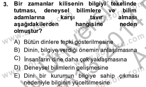 Din Eğitimi ve Din Hizmetlerinde Rehberlik Dersi 2013 - 2014 Yılı (Vize) Ara Sınav Soruları 3. Soru