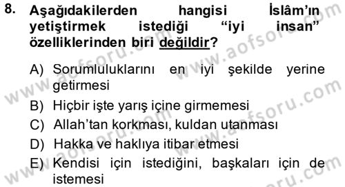 Din Eğitimi ve Din Hizmetlerinde Rehberlik Dersi 2013 - 2014 Yılı (Vize) Ara Sınav Soruları 8. Soru