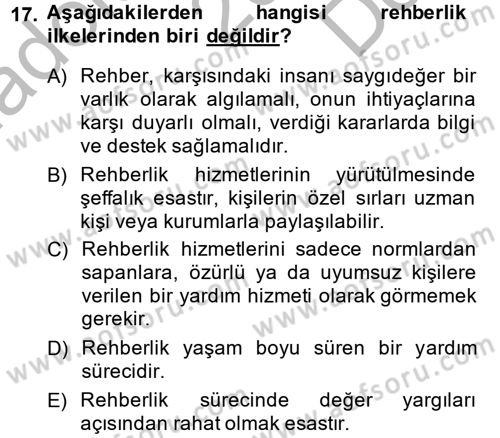 Din Eğitimi ve Din Hizmetlerinde Rehberlik Dersi 2013 - 2014 Yılı (Final) Dönem Sonu Sınav Soruları 17. Soru