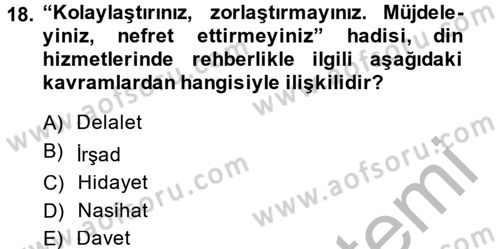 Din Eğitimi ve Din Hizmetlerinde Rehberlik Dersi 2013 - 2014 Yılı (Final) Dönem Sonu Sınav Soruları 18. Soru