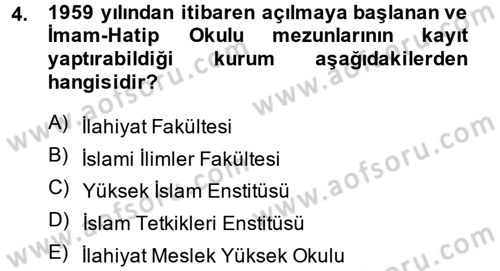 Din Eğitimi ve Din Hizmetlerinde Rehberlik Dersi 2013 - 2014 Yılı (Final) Dönem Sonu Sınav Soruları 4. Soru