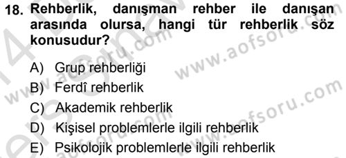 Din Eğitimi ve Din Hizmetlerinde Rehberlik Dersi 2013 - 2014 Yılı Tek Ders Sınav Soruları 18. Soru