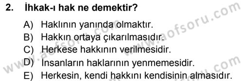 Din Eğitimi ve Din Hizmetlerinde Rehberlik Dersi 2013 - 2014 Yılı Tek Ders Sınav Soruları 2. Soru