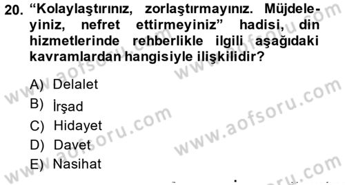 Din Eğitimi ve Din Hizmetlerinde Rehberlik Dersi 2013 - 2014 Yılı Tek Ders Sınav Soruları 20. Soru