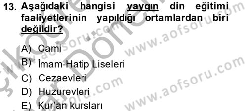 Din Eğitimi ve Din Hizmetlerinde Rehberlik Dersi 2014 - 2015 Yılı (Vize) Ara Sınav Soruları 13. Soru