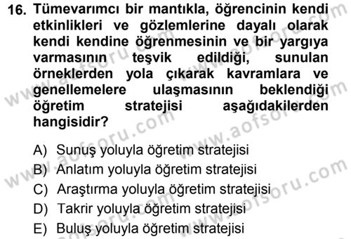 Din Eğitimi ve Din Hizmetlerinde Rehberlik Dersi 2014 - 2015 Yılı (Vize) Ara Sınav Soruları 16. Soru