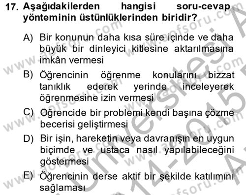 Din Eğitimi ve Din Hizmetlerinde Rehberlik Dersi 2014 - 2015 Yılı (Vize) Ara Sınav Soruları 17. Soru