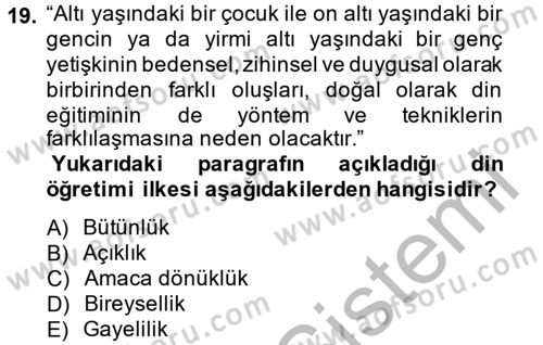 Din Eğitimi ve Din Hizmetlerinde Rehberlik Dersi 2014 - 2015 Yılı (Vize) Ara Sınav Soruları 19. Soru