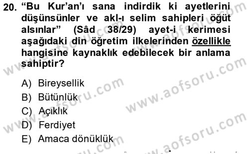 Din Eğitimi ve Din Hizmetlerinde Rehberlik Dersi 2014 - 2015 Yılı (Vize) Ara Sınav Soruları 20. Soru