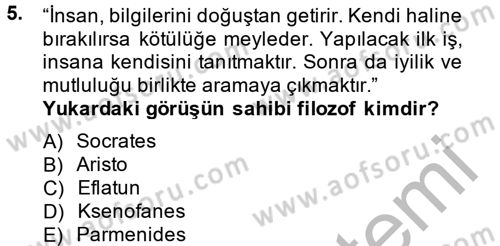 Din Eğitimi ve Din Hizmetlerinde Rehberlik Dersi 2014 - 2015 Yılı (Vize) Ara Sınav Soruları 5. Soru