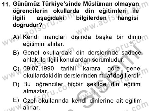 Din Eğitimi ve Din Hizmetlerinde Rehberlik Dersi 2014 - 2015 Yılı (Final) Dönem Sonu Sınav Soruları 11. Soru