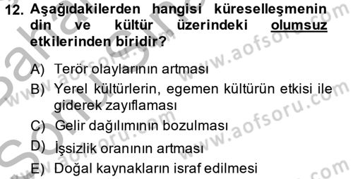 Din Eğitimi ve Din Hizmetlerinde Rehberlik Dersi 2014 - 2015 Yılı (Final) Dönem Sonu Sınav Soruları 12. Soru