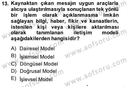 Din Eğitimi ve Din Hizmetlerinde Rehberlik Dersi 2014 - 2015 Yılı (Final) Dönem Sonu Sınav Soruları 13. Soru