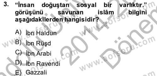 Din Eğitimi ve Din Hizmetlerinde Rehberlik Dersi 2014 - 2015 Yılı (Final) Dönem Sonu Sınav Soruları 3. Soru