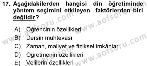 Din Eğitimi ve Din Hizmetlerinde Rehberlik Dersi 2015 - 2016 Yılı (Vize) Ara Sınavı 17. Soru