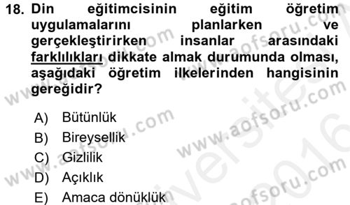 Din Eğitimi ve Din Hizmetlerinde Rehberlik Dersi 2015 - 2016 Yılı (Vize) Ara Sınavı 18. Soru