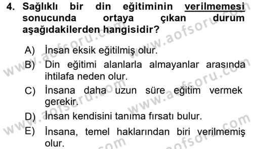 Din Eğitimi ve Din Hizmetlerinde Rehberlik Dersi 2015 - 2016 Yılı (Vize) Ara Sınavı 4. Soru